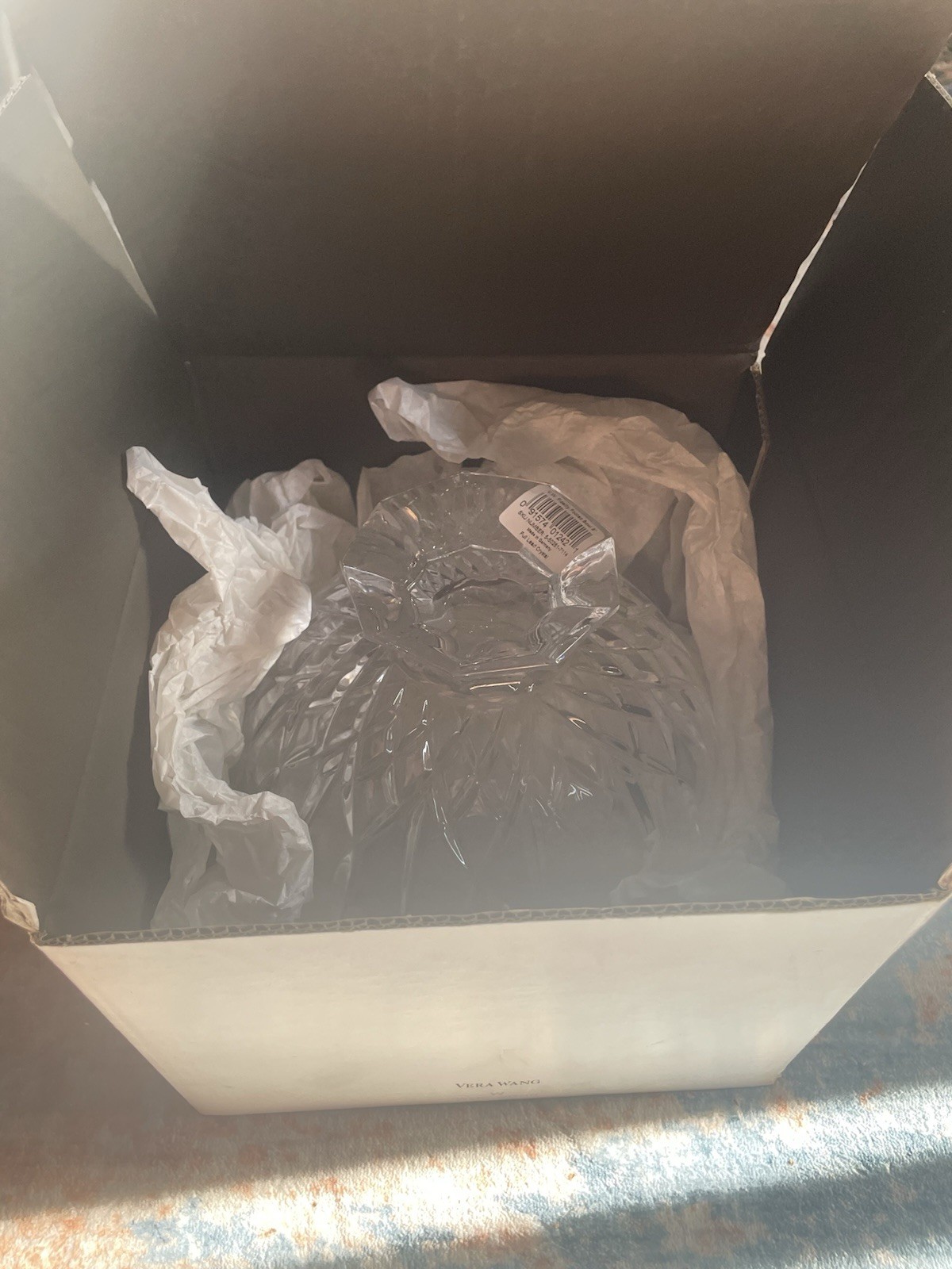 Vintage New Vera Wang Cut Crystal Footed Bowl 8” Fidelity Pattern Original Box
