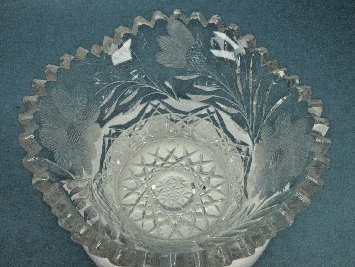Antique American brilliant Period Cut Glass Mayonnaise Bowl w/ Under Plate