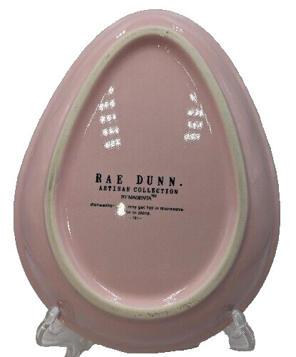 Rae Dunn Magenta Pink Easter Egg Shaped Plate Trinket/Candy Dish HOP TO IT 6 x 8
