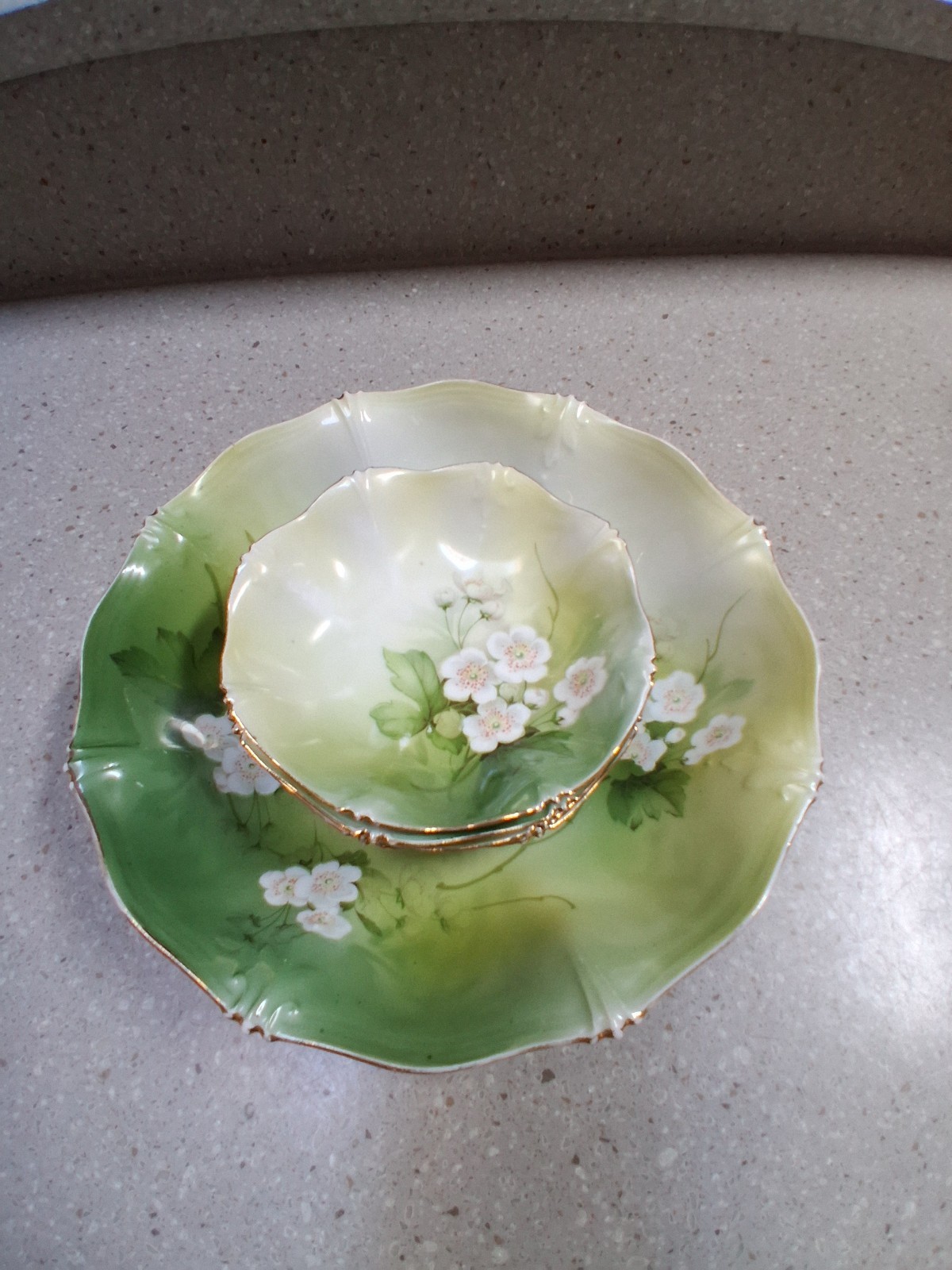 RS PRUSSIA GERMANY ANTIQUE BERRY SET (DOGWOOD PATTERN) Gorgeous patina