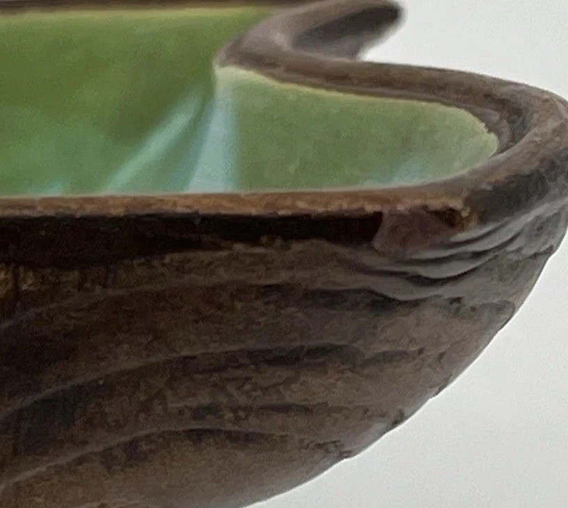 Vtg Treasure Craft Divided Section Leaf Dish Candy Trinket Green Teal Drip Glaze