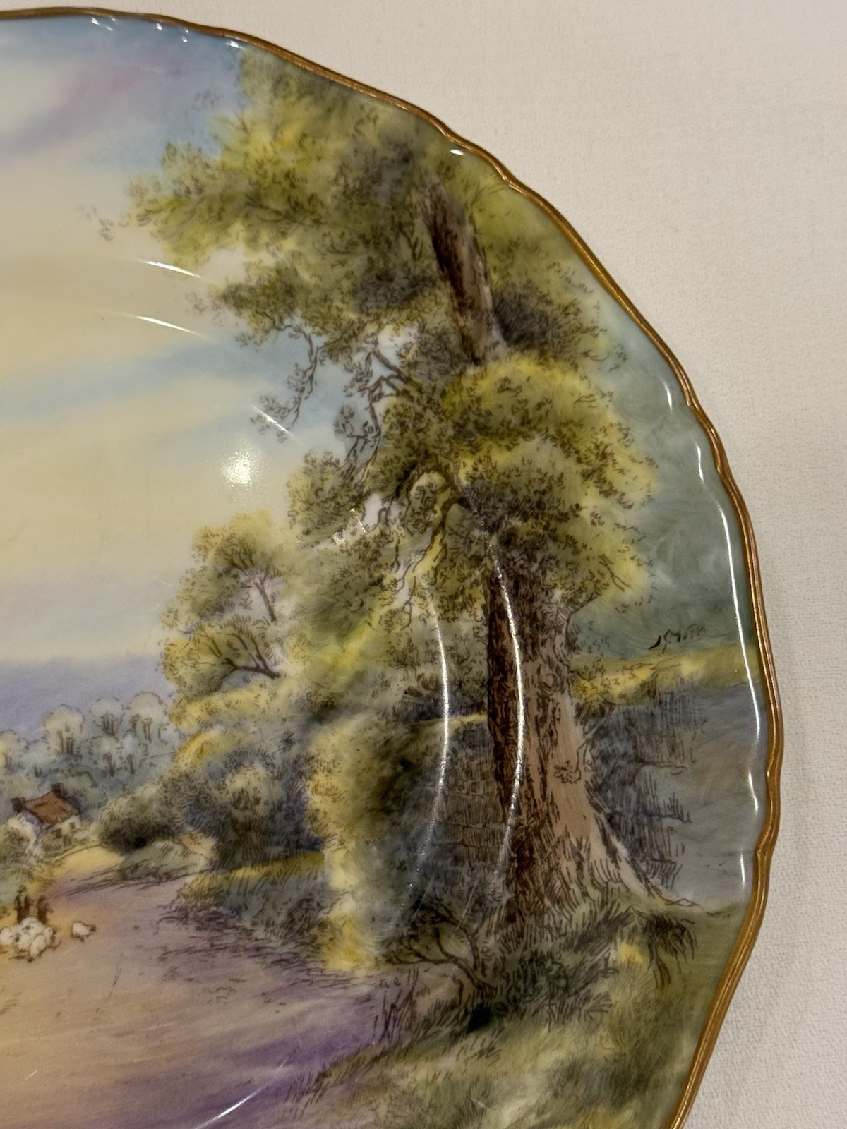 Mint Royal Worcester 1940 Cropthorne Cottage 10 1/2″ Cabinet Plate Sign J. Smith