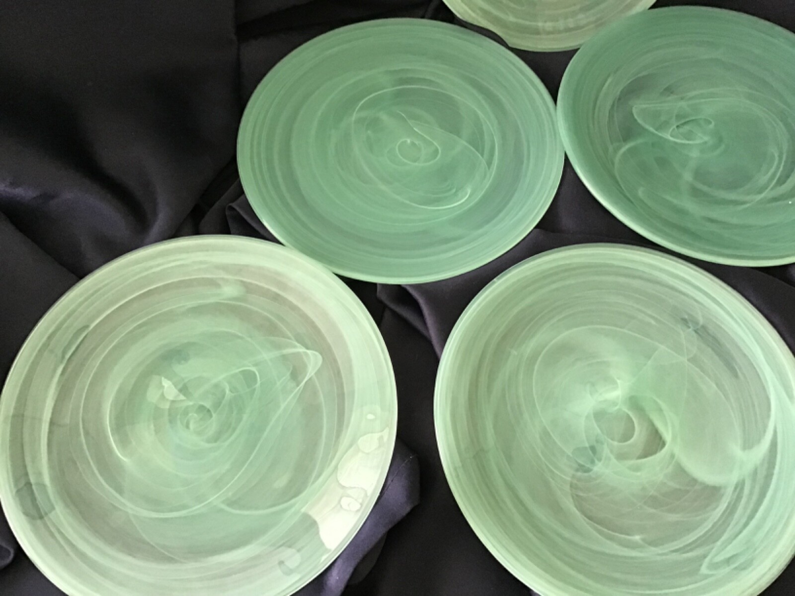 6 PIER ONE aqua ALABASTER glass SALAD PLATES EXCELLENT! PIER 1 turquoise green