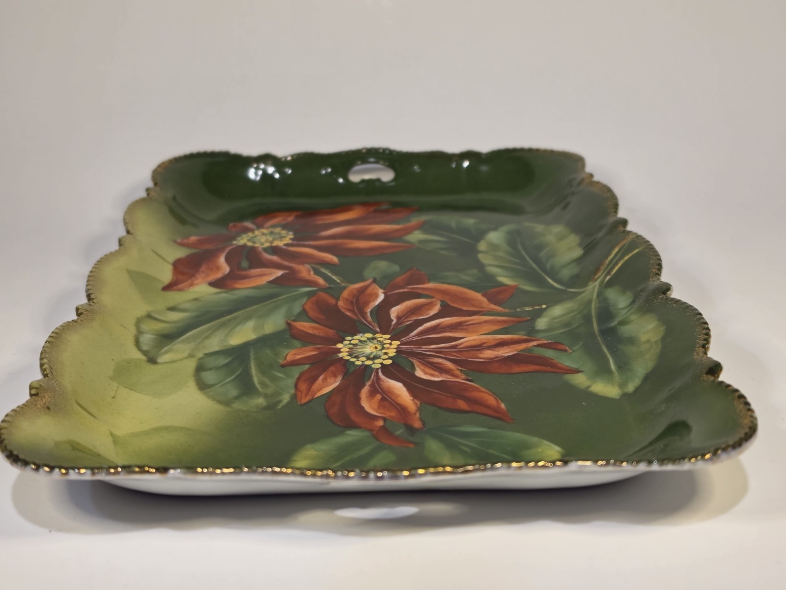 Old Bavaria Porcelain Hand Painted POINSETTIA Rectangular Vanity Tray