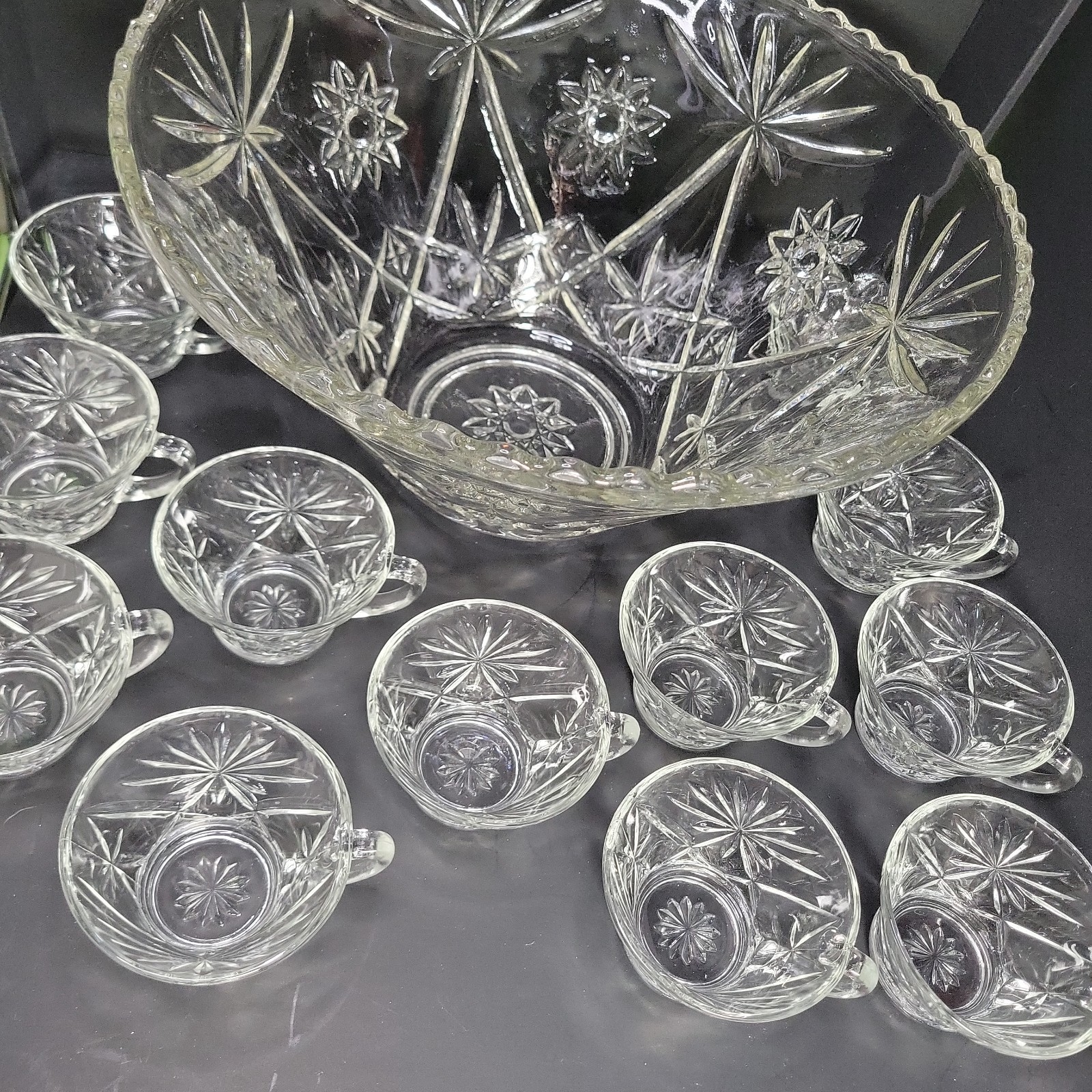 Vintage Glass Punch Bowl & 12 Cups Set