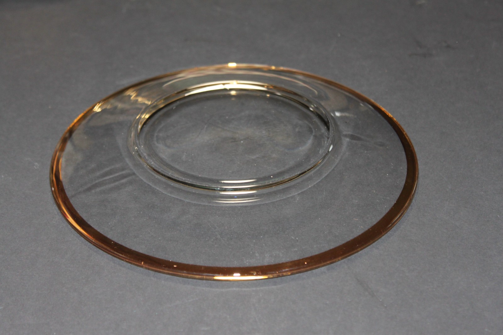 Set of 6 Bormioli Rocco 8” Clear Glass Plate Gold Rim Salad Dessert Plate Italy