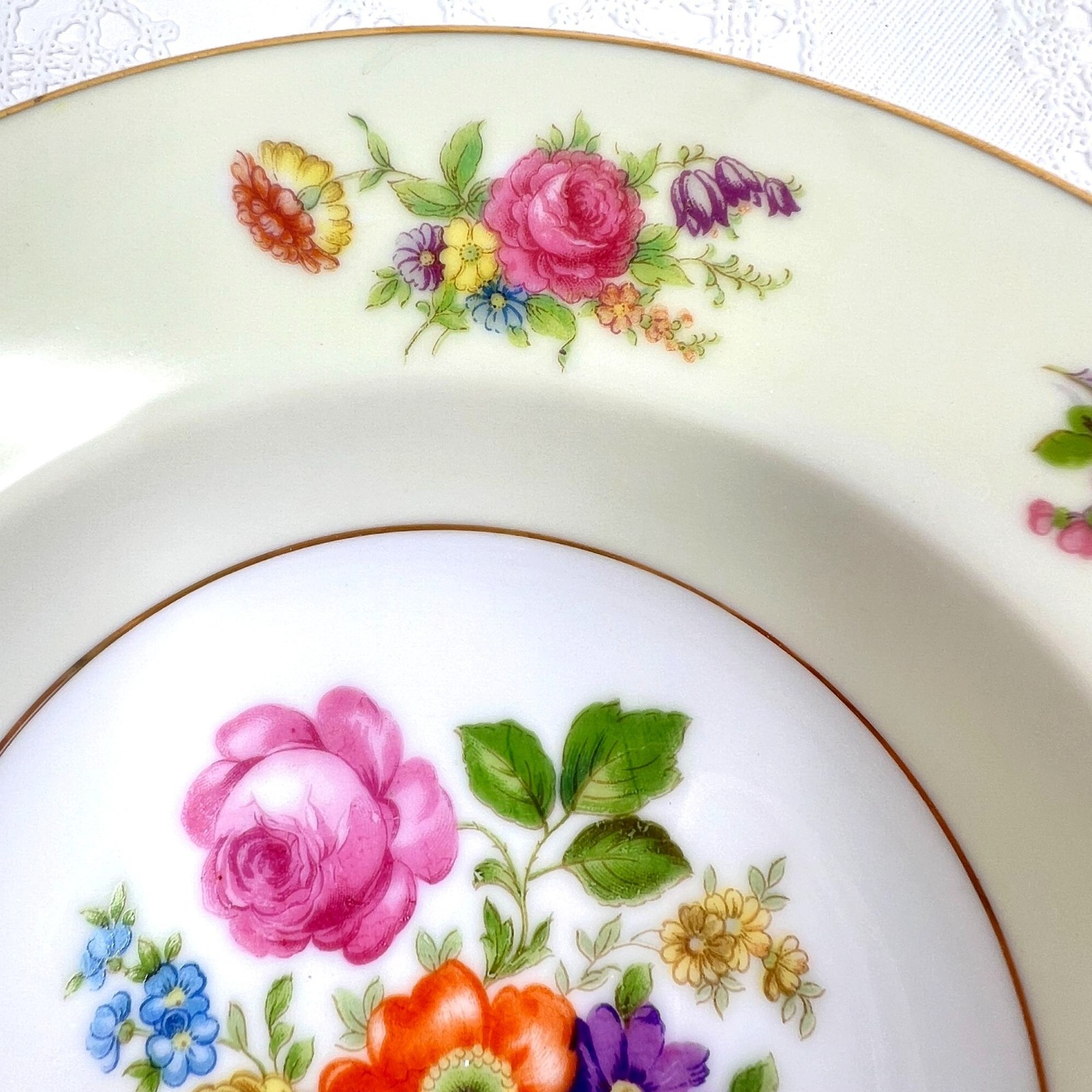 Vintage Rose China Rim Soup Bowls Set Of 6 Occupied Japan 8″ Elegant Dining