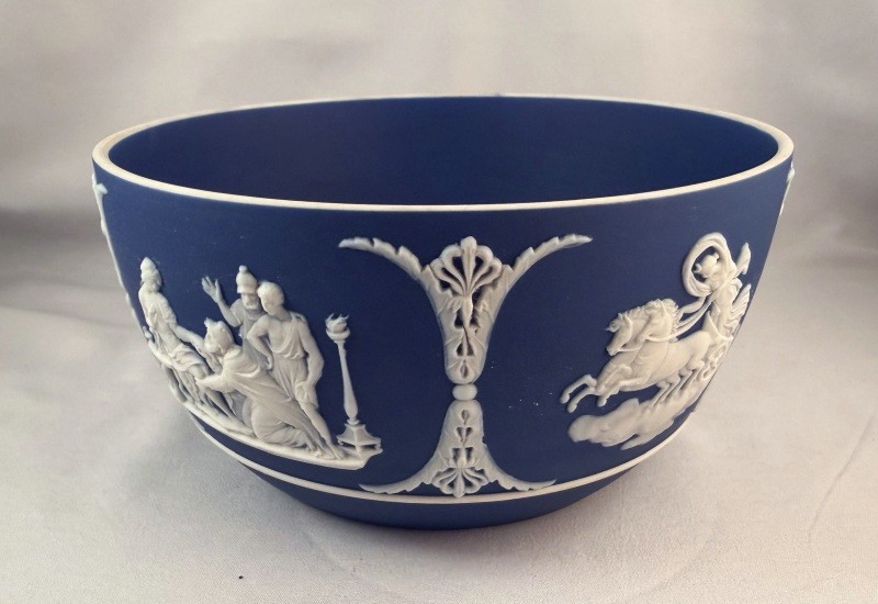VERY RARE! Antique Wedgwood Jasperware Dark Cobalt Blue DOUBLE DIP Waste Bowl