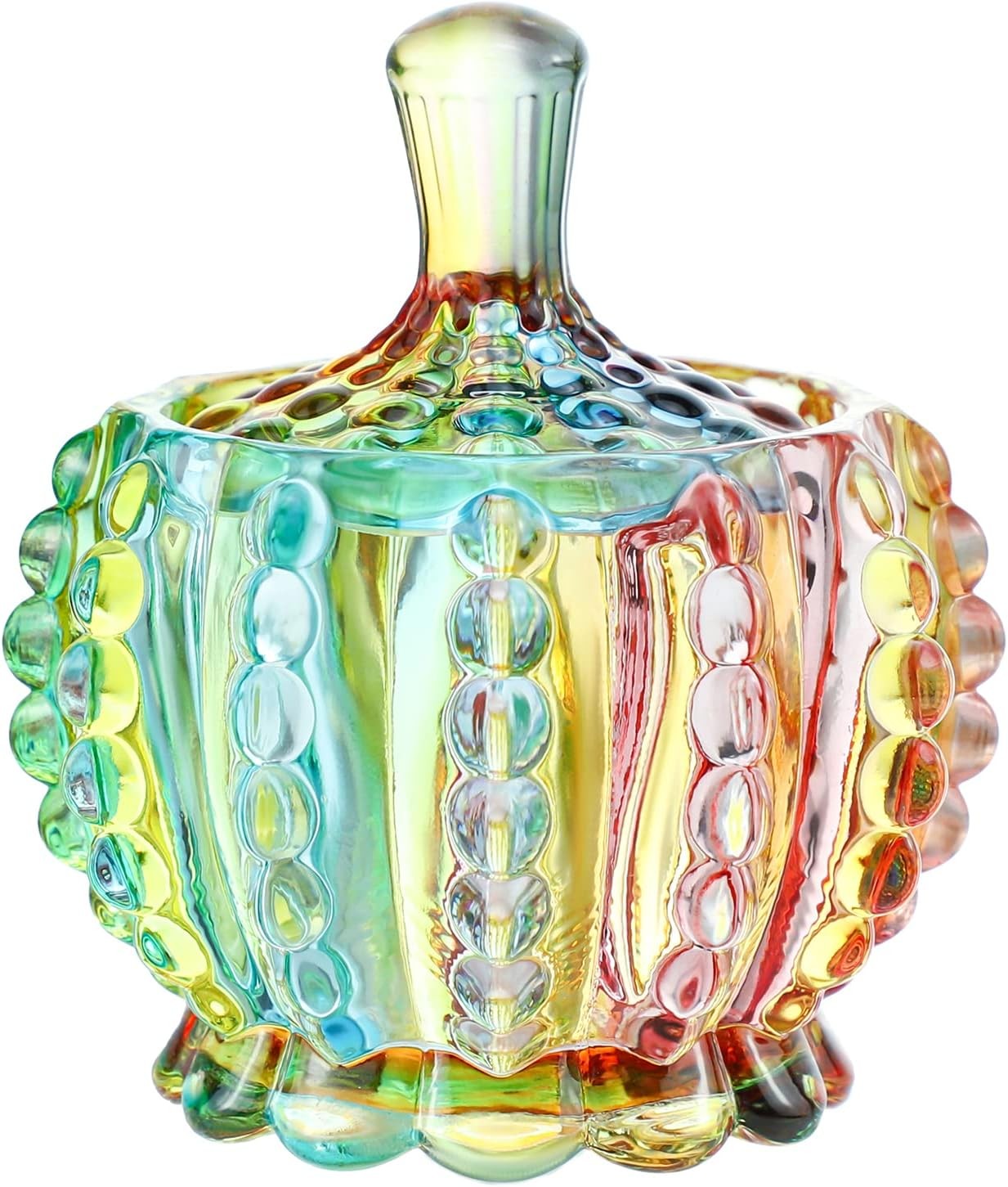 Elegant Embossed Colorful Crystal Glass Candy Box with Lid Decorative Border