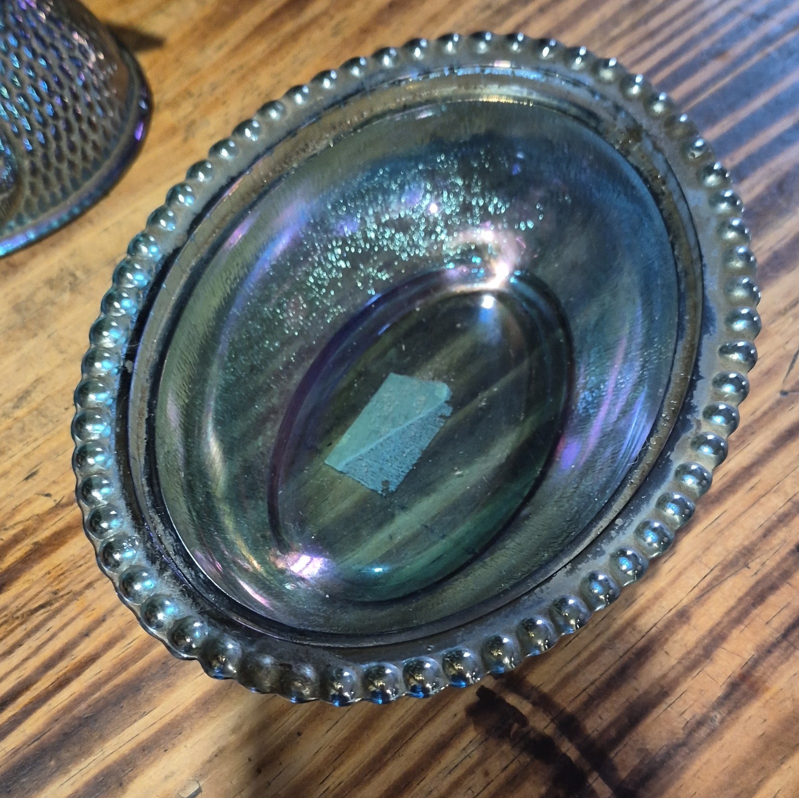 Blue Iridescent Carnival Glass Hen on Nest Covered Dish Set w/ Lid, 2pc