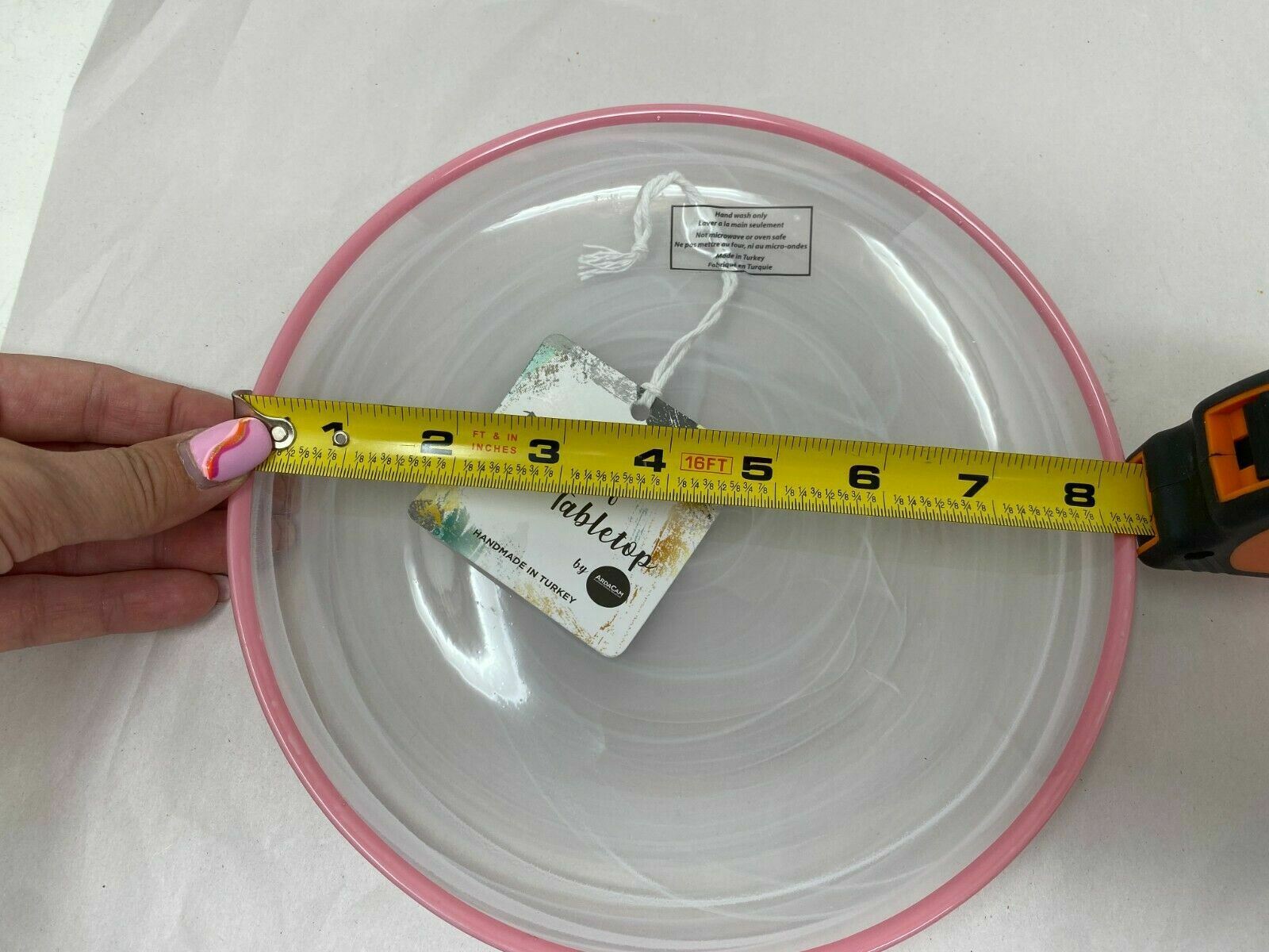 Ardamcam Pink & White 8in Glass Dessert Plate set of 2 AA02B01037