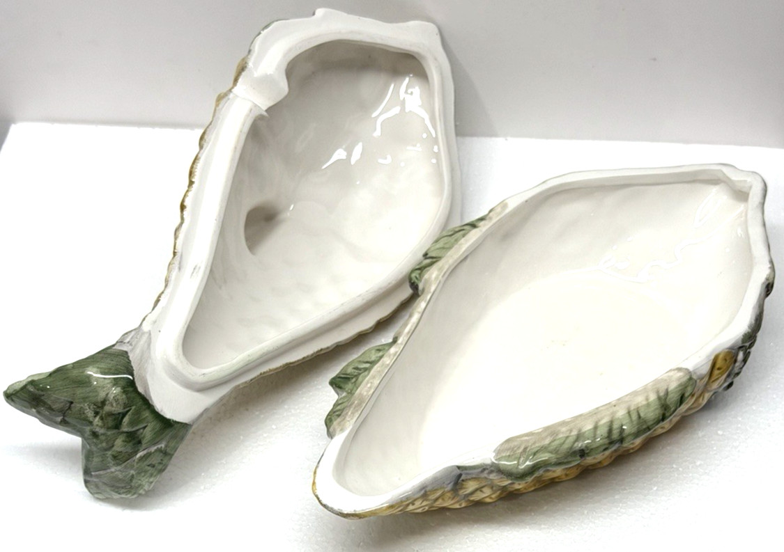 Vintage 1993 Hand Painted Ceramic Fish Tureen Serving Dish Butter Bowl Taiwan