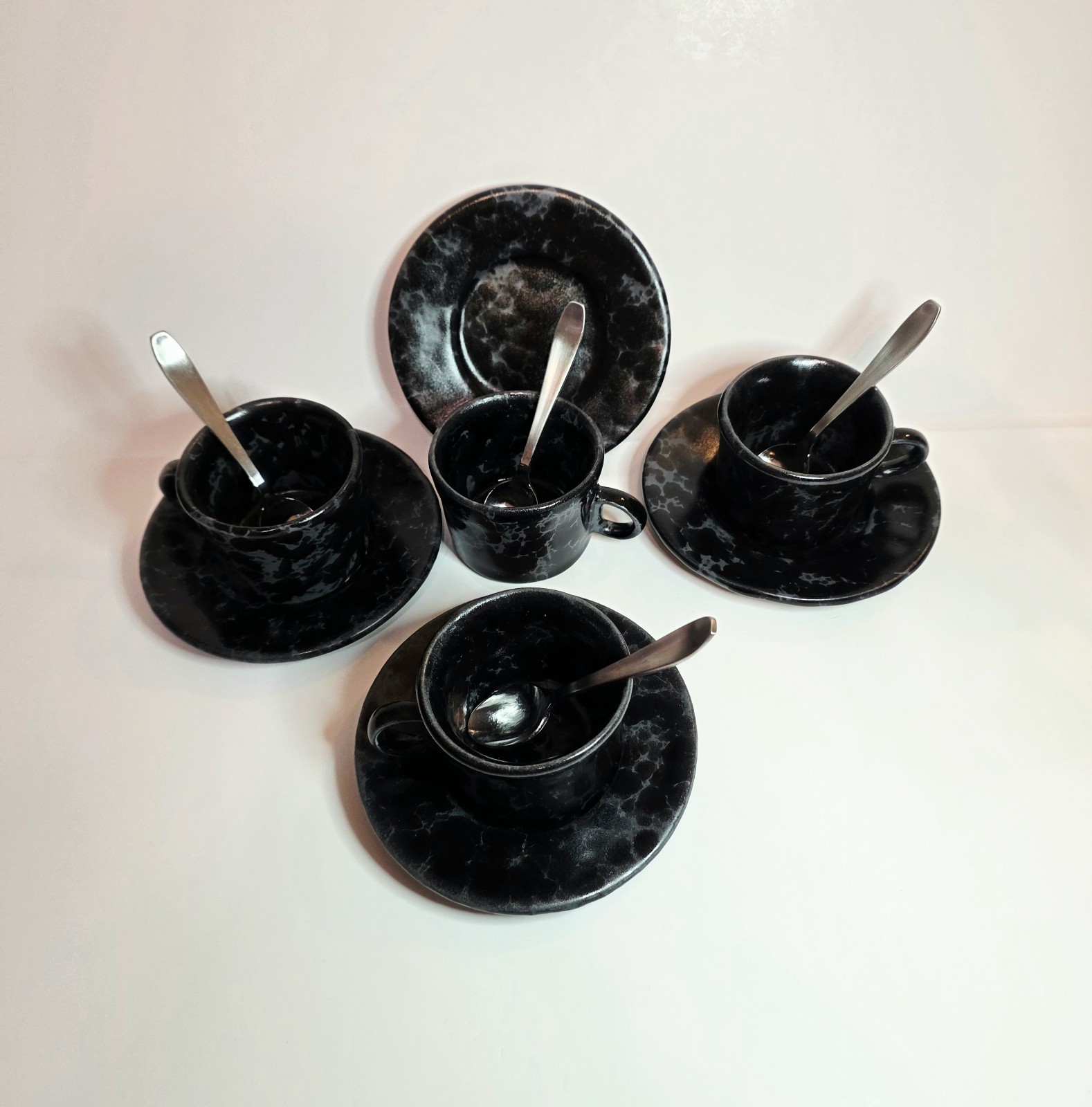 Rare Vintage Bennington Potters Black Agate Espresso Cup Saucer Set #1675 #1676