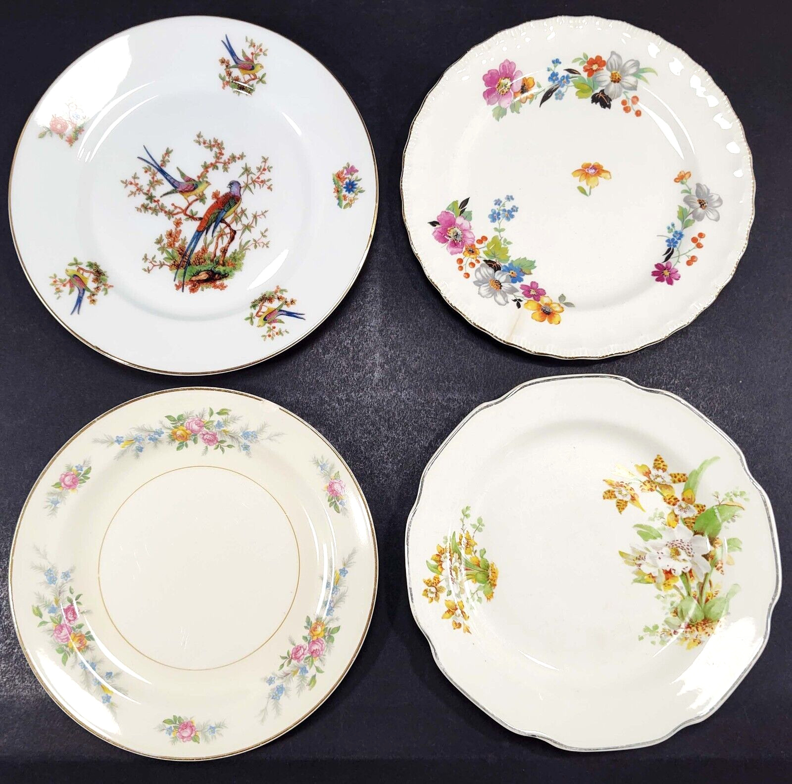 4 Vintage Mismatched China Salad Plates Gallery Wall Collection Display Cracked