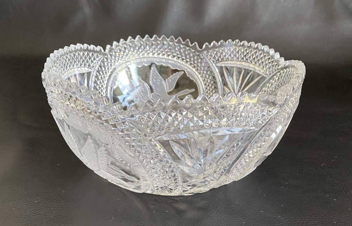 Antique ABP American Brilliant Period Cut Crystal 8.25″ Bowl Saw-Tooth Edge