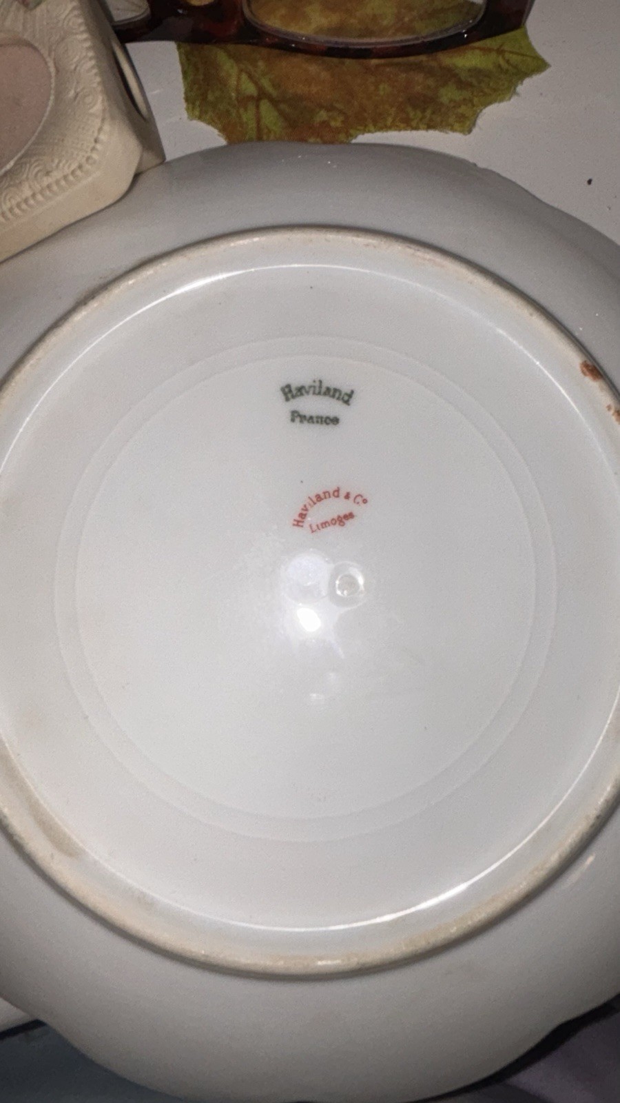Haviland Limoges Floral Porcelain Plate Round White Pink Green Printed Chipped