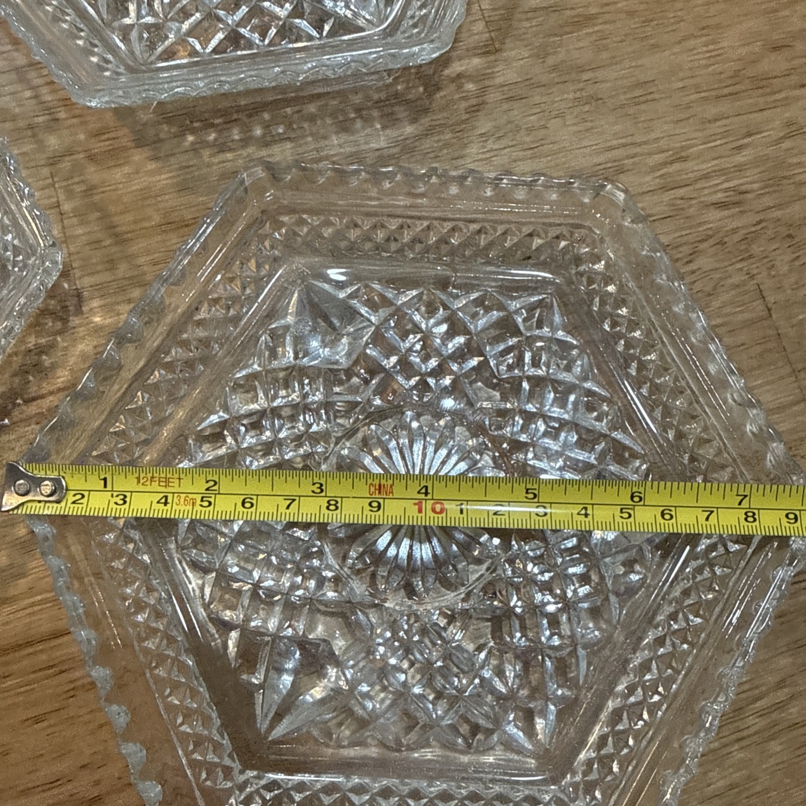 Anchor Hocking Wexford Diamond Glass Footed Hexagonal Shaped Dish Set of 3 ~1963