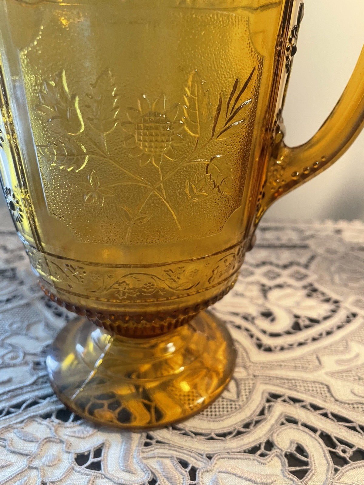 Antique EAPG Bryce Brothers Willow Oak Amber Glass Water Pitcher Circa 1880s