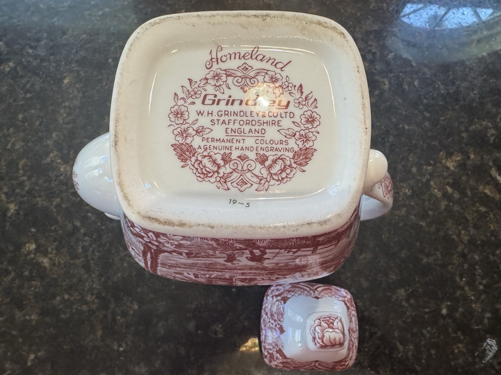 Grindley Homeland Pink Transferware Tea Set w/ Creamer, Cups, Saucers