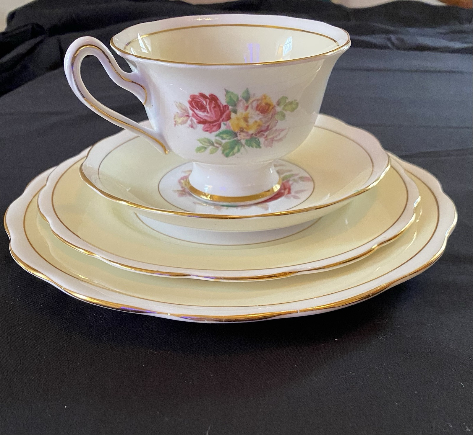 Vintage Royal Albert “Milady” Bone China Luncheon set Multi Color Gold Trim