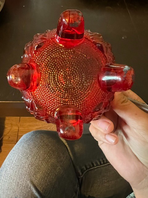 Vintage Jeanette Ruby Red Harvest Grapes Footed Candy Dish