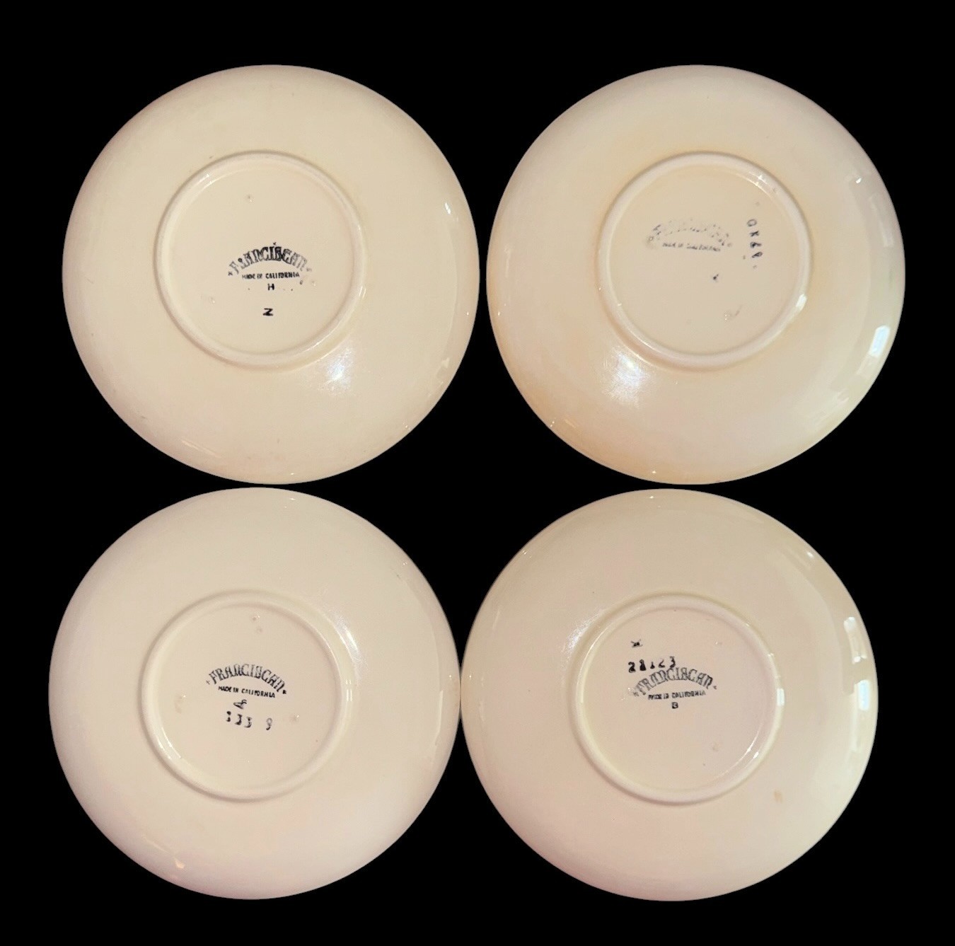 Vtg. Franciscan Ivy China Set of 4 Cups and Saucers w/California Half-Moon Mark