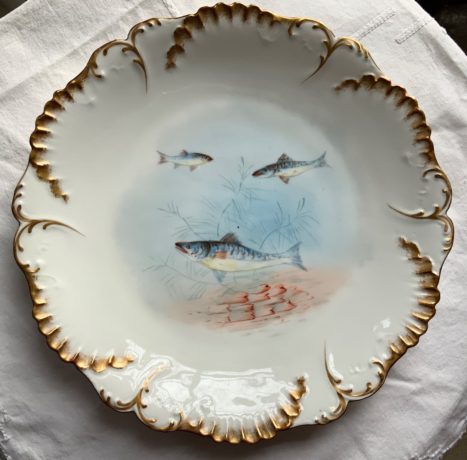LAVIOLETTE ELITE LIMOGES FISH PLATTER & PLATE SET C.1896-1905 HIGGINS & SEITER