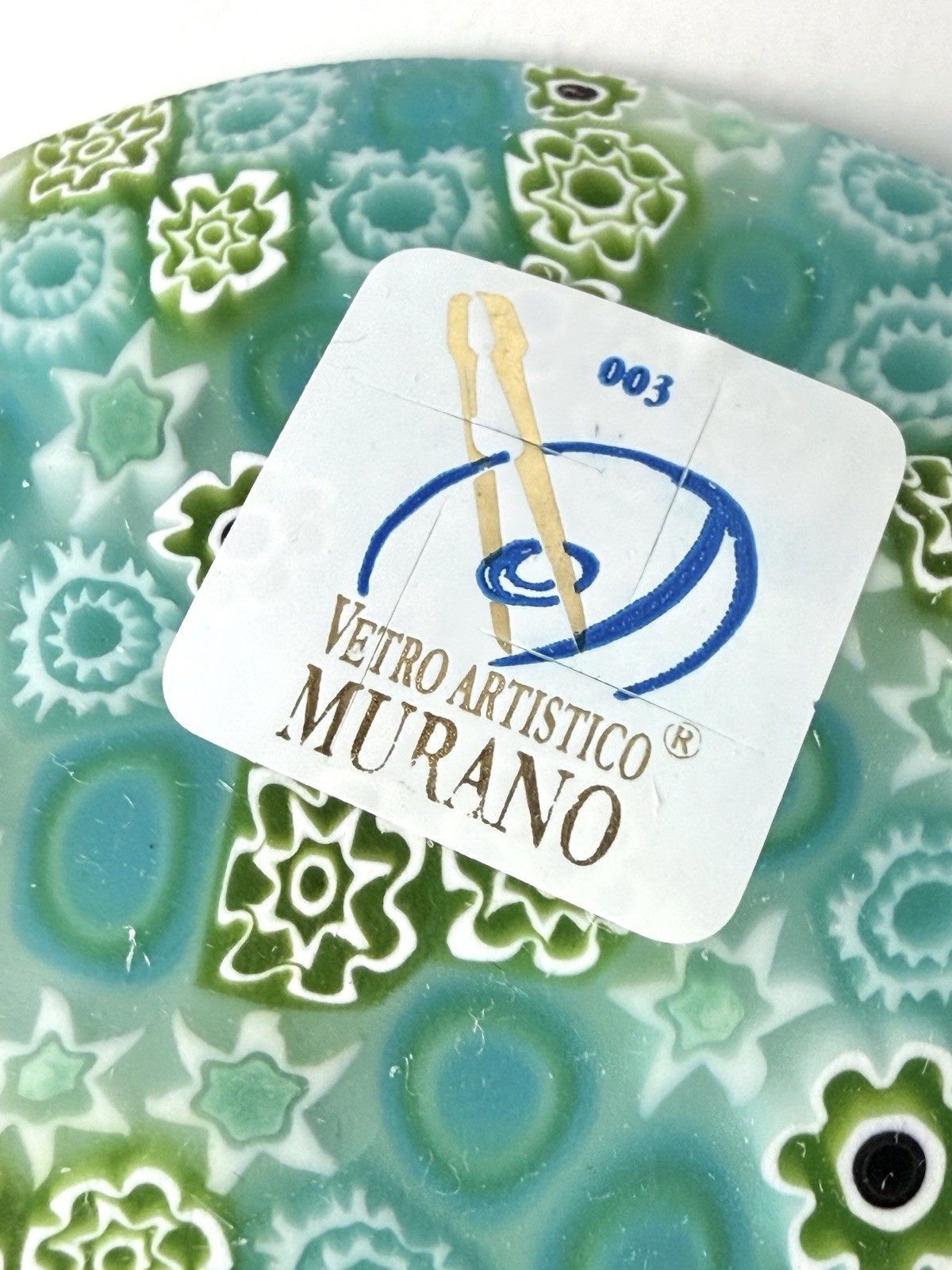 ERCOLE MORETTI Murano Millefiori Art Glass Dish Blue Green Plate Bowl Box COA