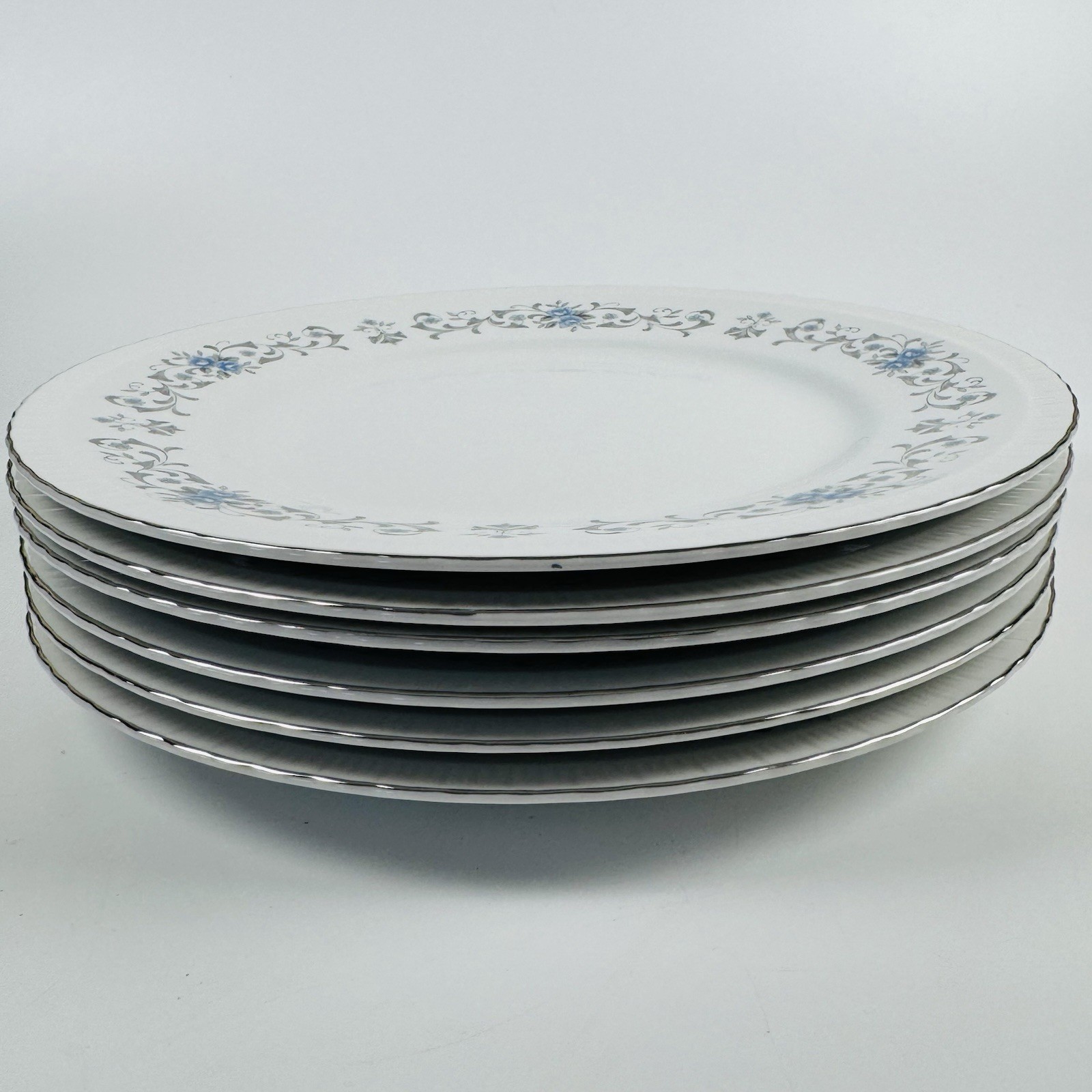 Harmony House Japan Minuet 10.25” Dinner Plates Set Of 6 Blue Grey Flowers