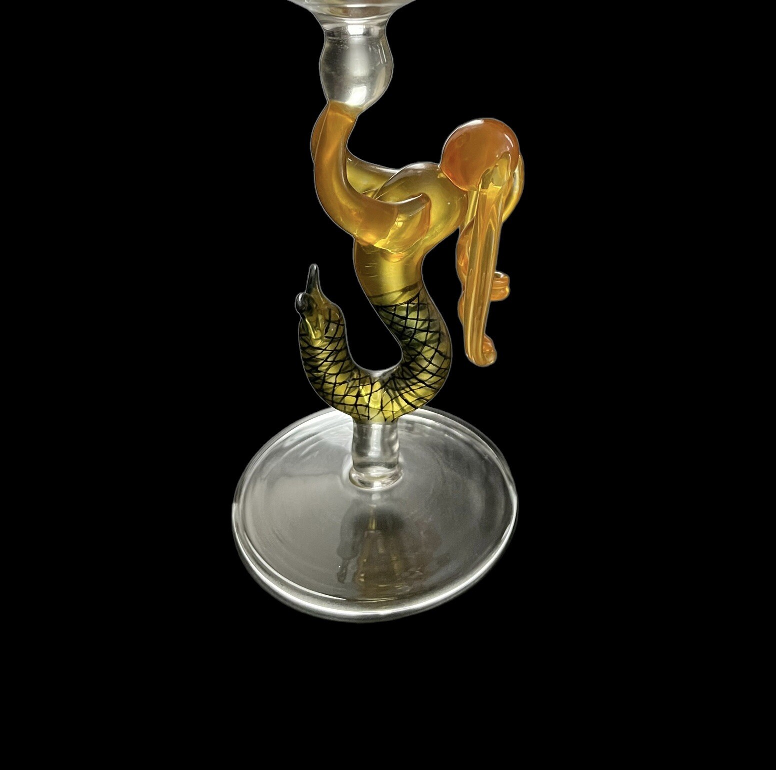 Milon Townsend (unsigned) Mermaid Hand Blown Glass 8-3/4” Wine Goblet – MINT!