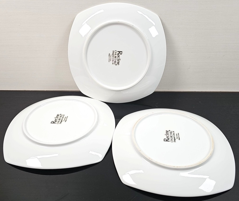 3 Churchill Recline Square Salad Plate Set White Elegant Serving Dining Dish Lot