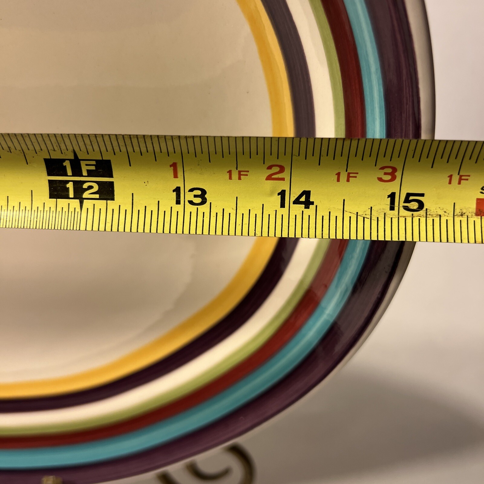 Tabletops Gallery Huge Striped 15.5 Diameter Serving Bowl Hand Painted NICE