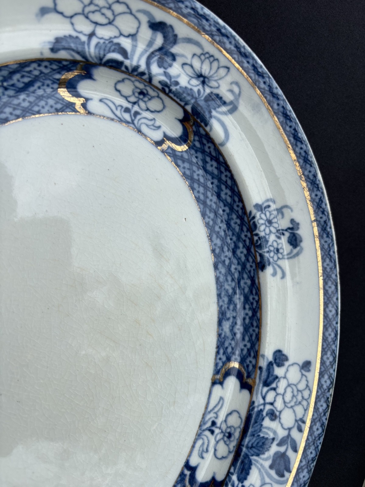 Rare F. Winkle & Co. Ltd England Blue Old Nankin 12″ Oval Platter Gold Trim VGUC