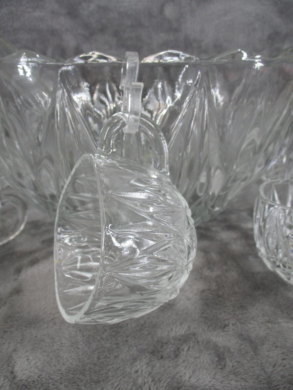 Hazel Atlas William Sport Punch Bowl Cups Hooks Set Square Crystal Cut 25 Piece