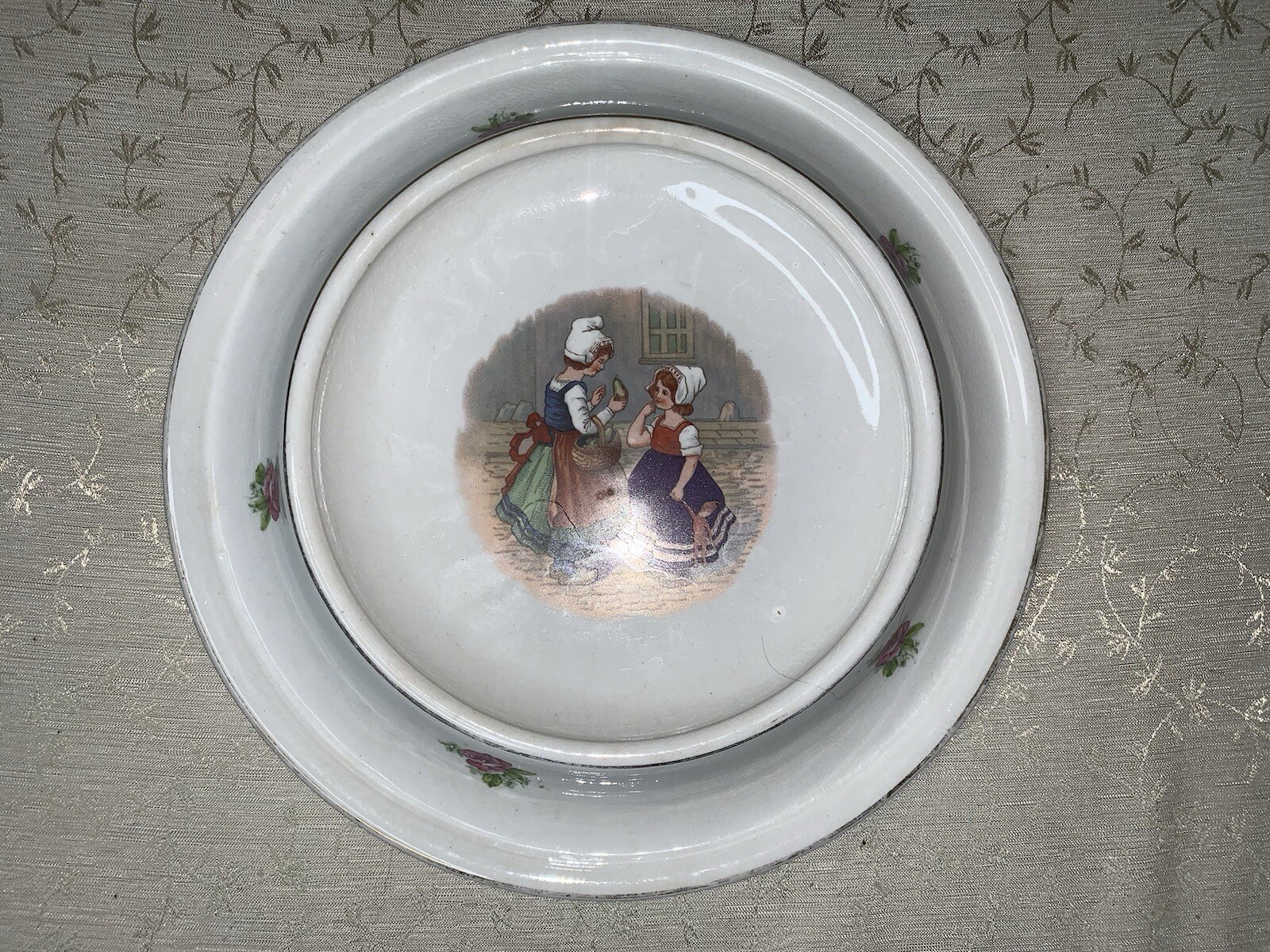 Antique Royal Baby Plate Bowl PAT. U.S. FEB 7, 1905 Two Dutch Girls Vintage