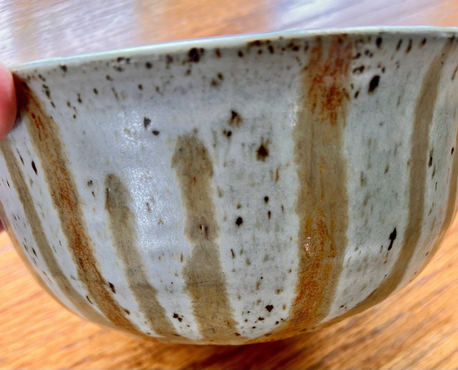 Artisan Handmade Stoneware Ceramic Serving Bowl Very Pale Blue w/Brown Speckling