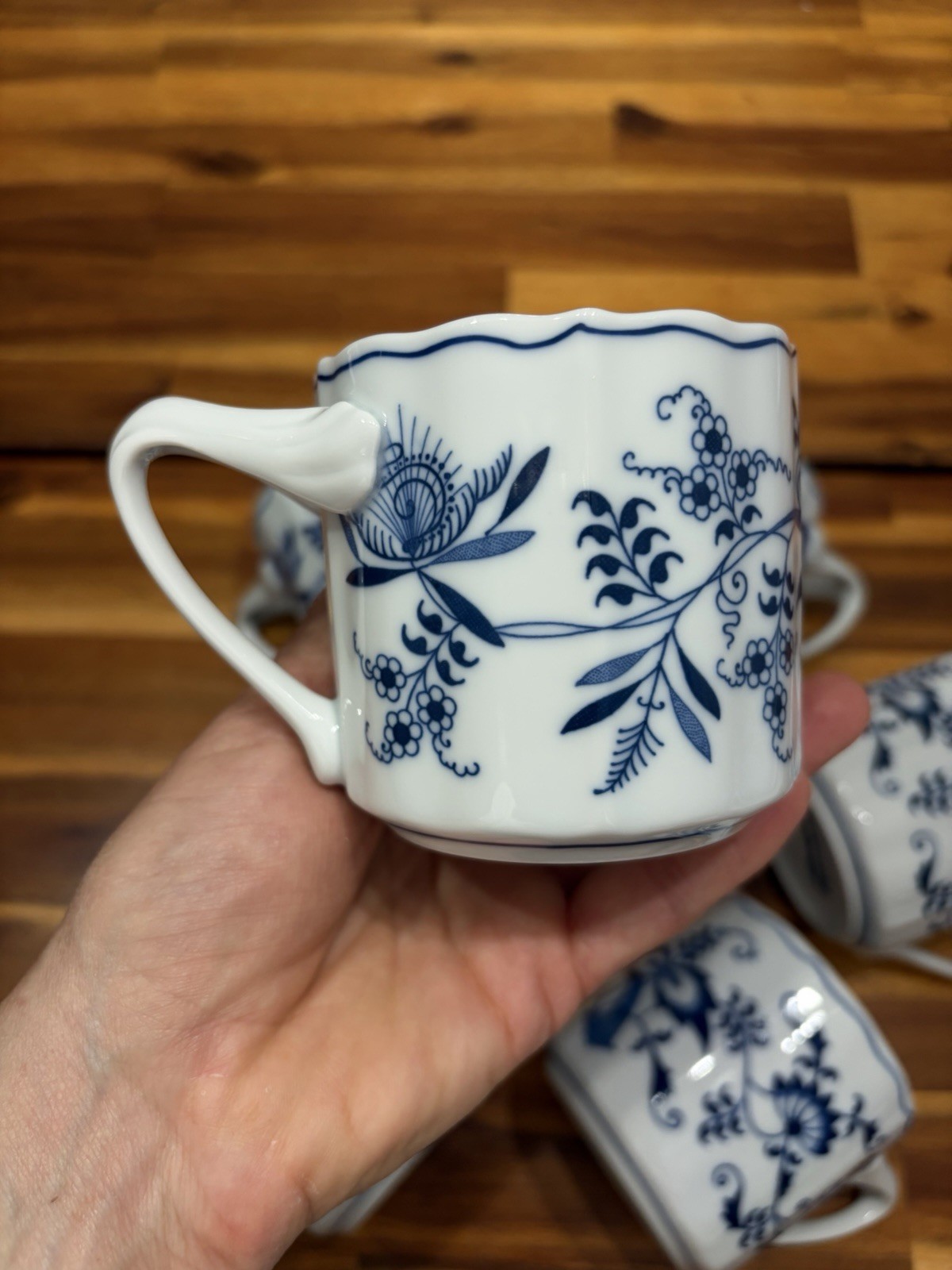 6pc VTG Blue Danube Blue & White Asian Peonies Asters Floral – Japan Excellent!