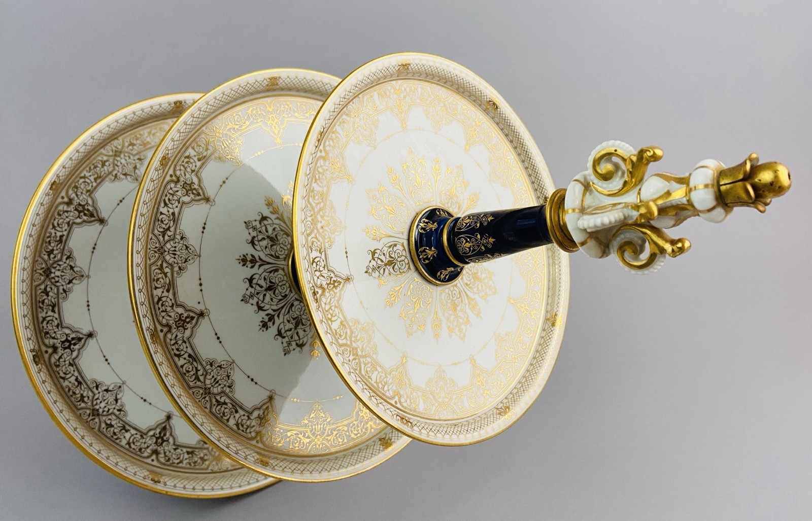Museum Sèvres Pair Of Three-Tier Dessert Stands 1852, Exceptional Gilding, RARE