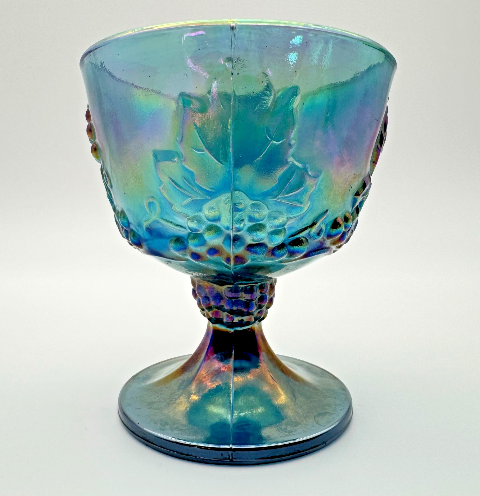 Indiana Colony Glass Iridescent Blue Carnival Harvest Grape Open Sugar Bowl