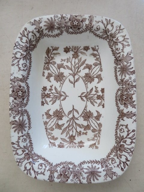 GORGEOUS Old Vintage WHITE BROWN Transferware IRONSTONE DISH Bowl Boote England