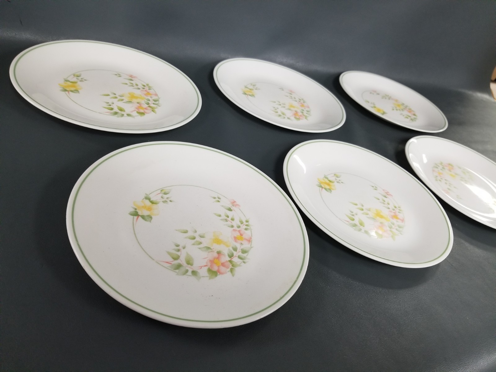 VTG Set 6 Corelle Corning USA 8.5″ Luncheon Plates Windsor Rose Pink Floral