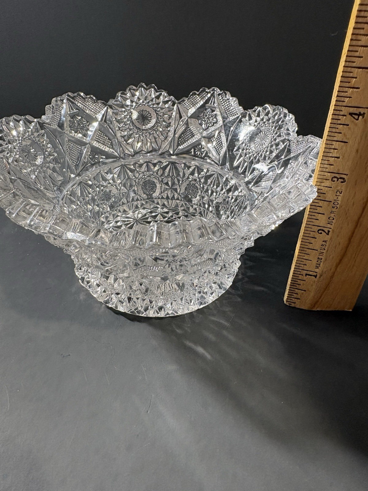 Antique American Brilliant Period Cut Glass Bowl Crystal Hobstar Sawtooth 6”