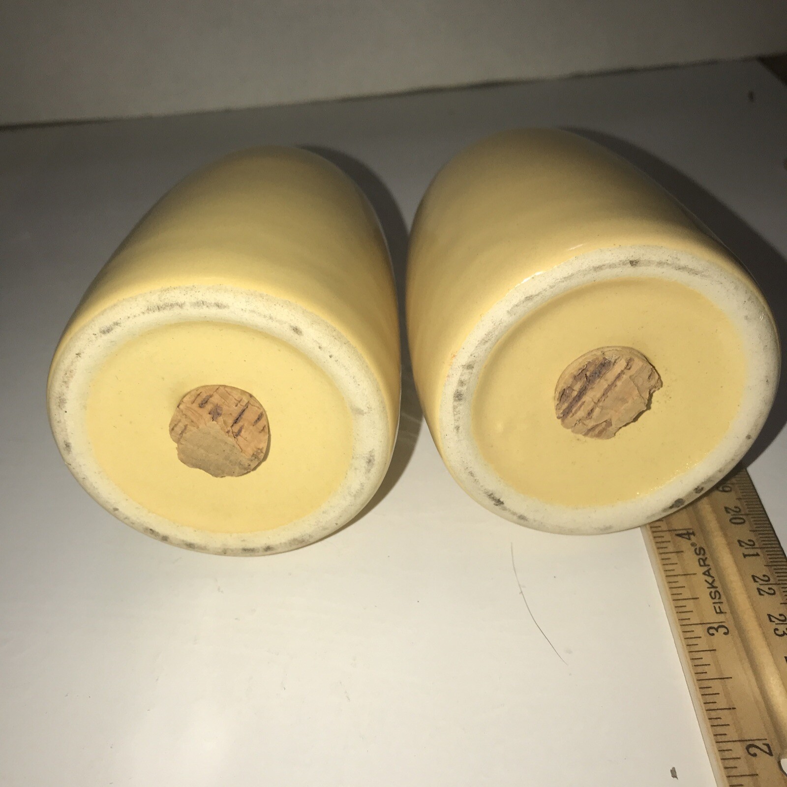 La Solana Salt Pepper Shakers Yellow Vintage Pottery MCM Intact Faded Labels