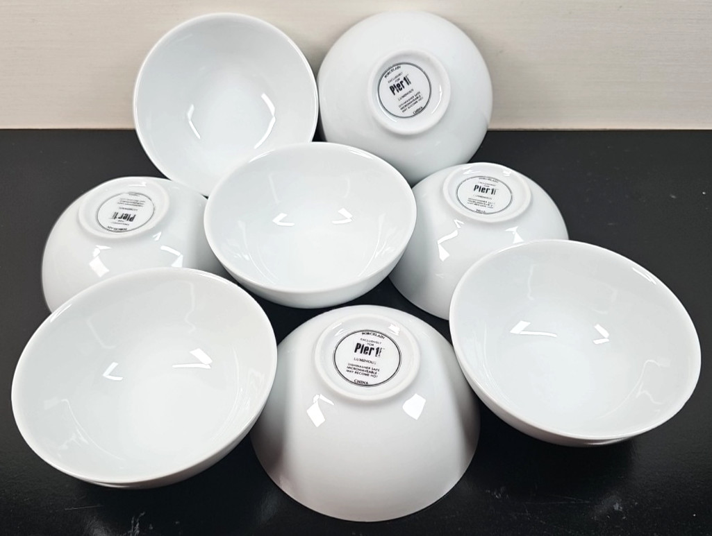 8) Pier 1 Luminous White Individual Dip Bowls Set Small Round Serving Dishes Lot