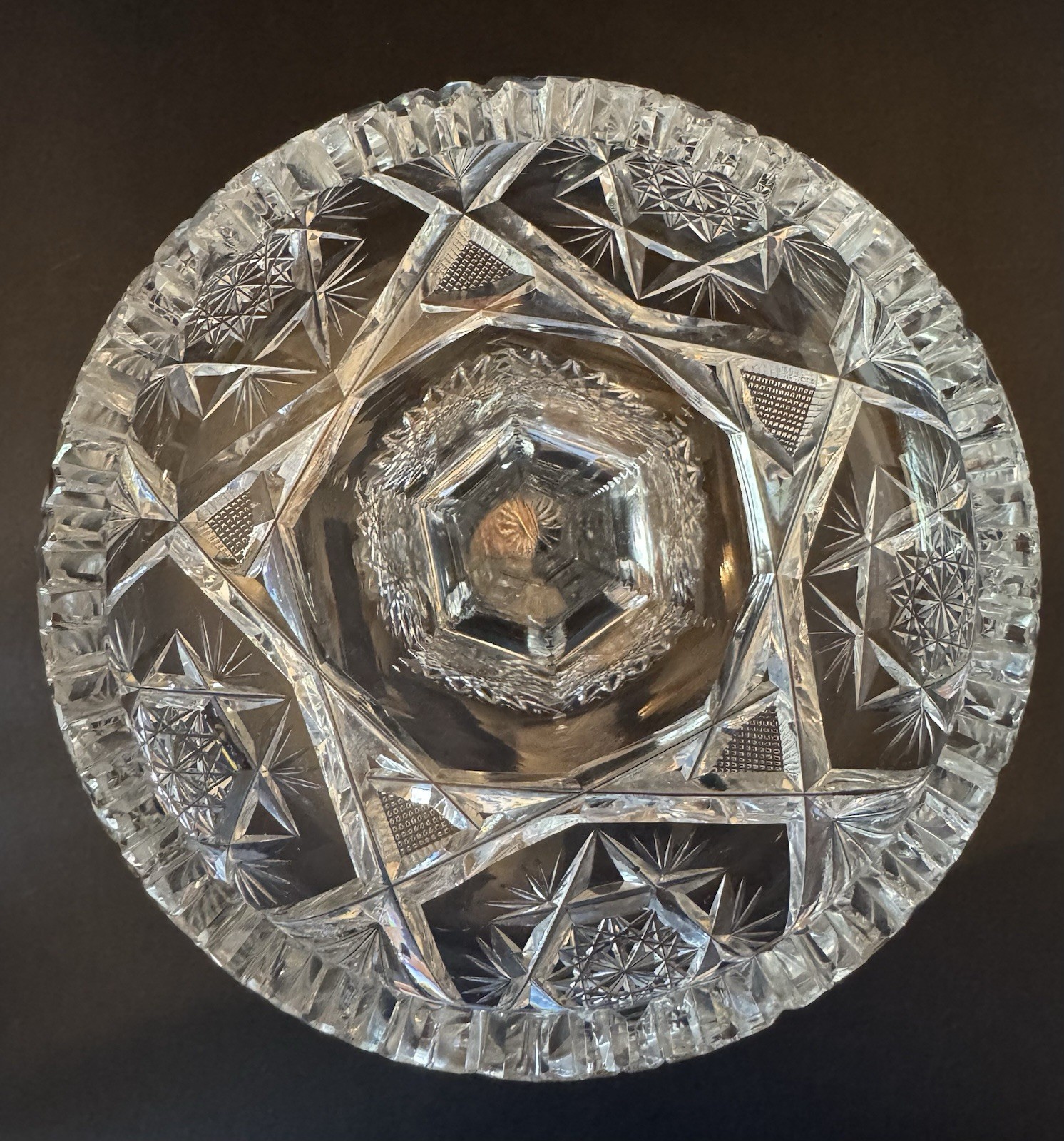 Antique American Brilliant Crystal Glass Cut Pedestal And Plate