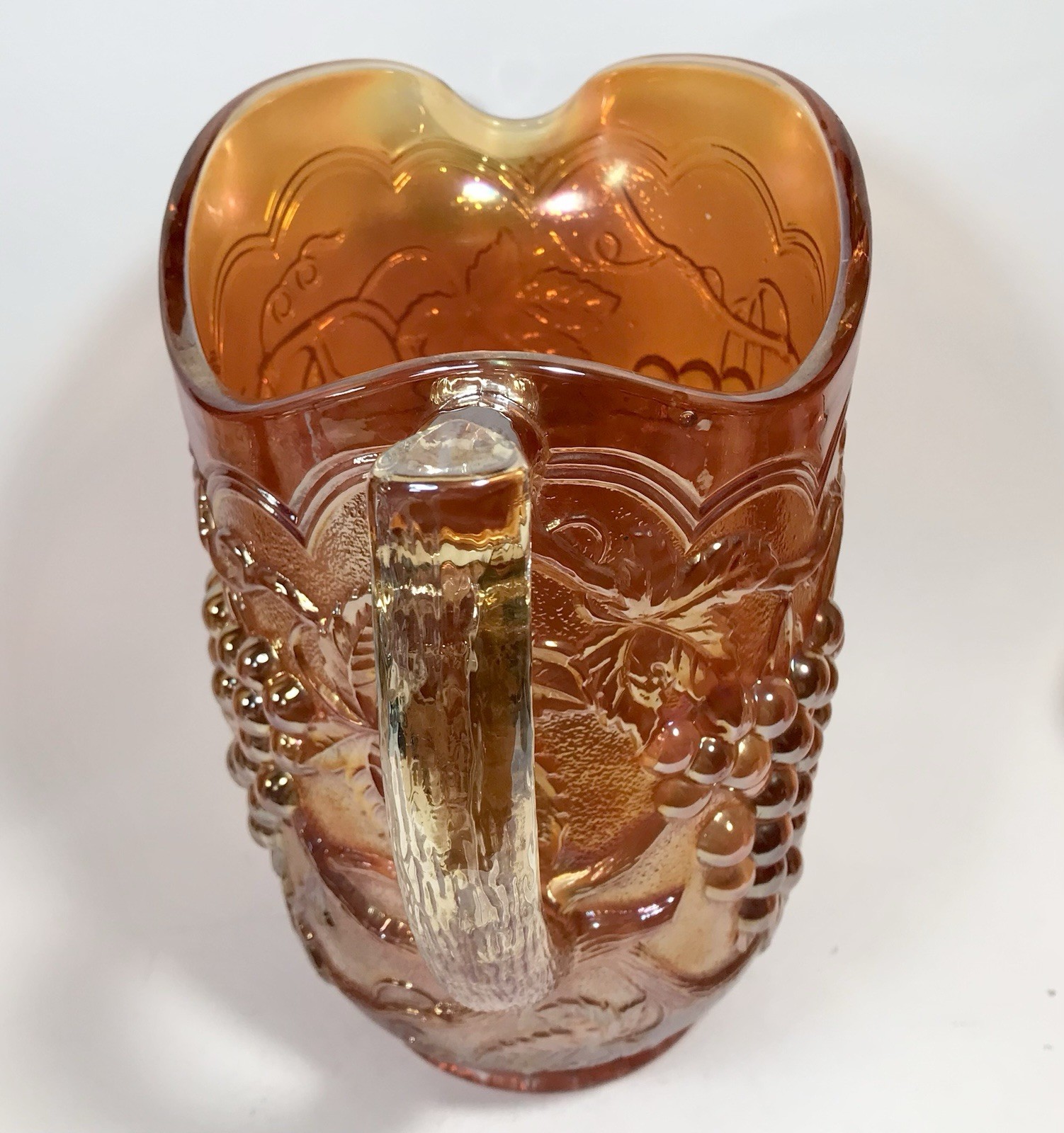 Imperial Carnival Glass Grape Pitcher And 4 Tumblers Set Marigold Orange Vintage
