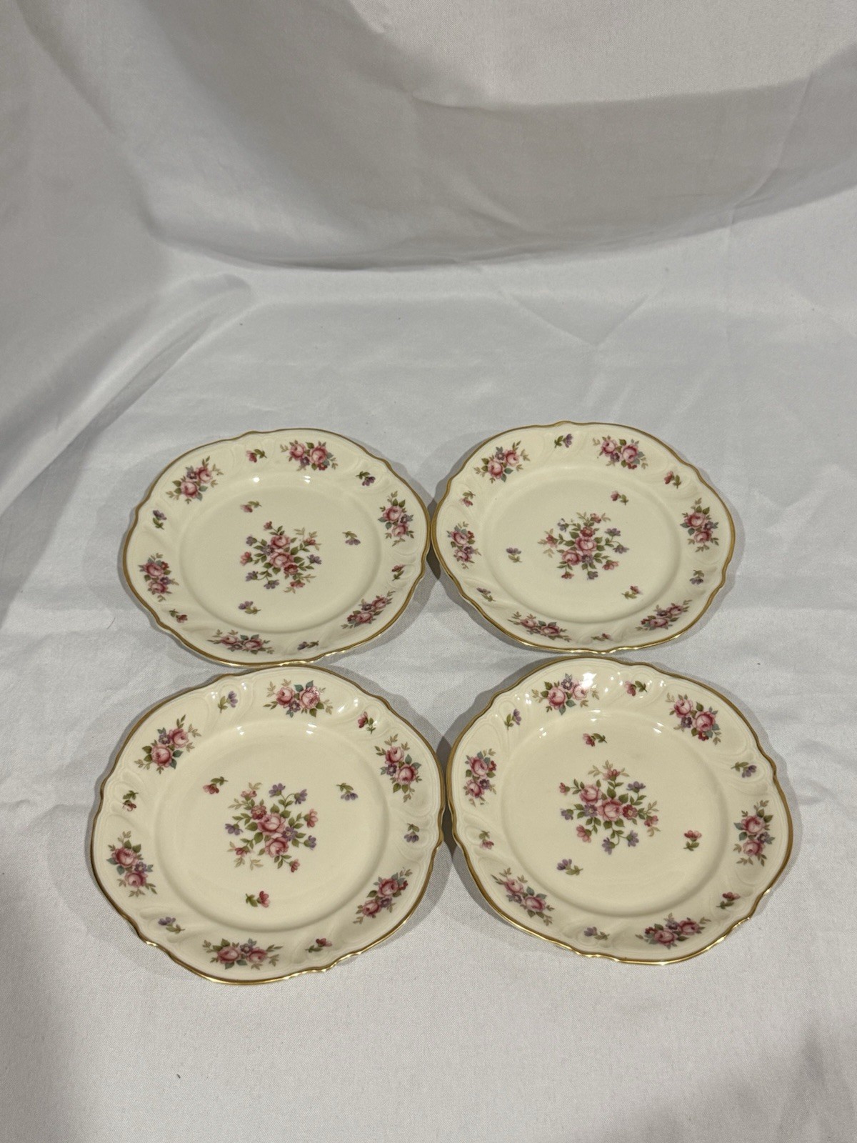 Set of 4 Rosenthal Selb Germany Pink Rose Floral Gold Trim Bread & Butter Plates