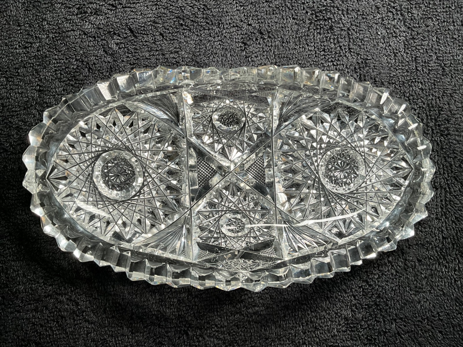 VTG-American Brilliant Period Deep Cut Crystal Glass Oblong CeleryRelish Boat 7”