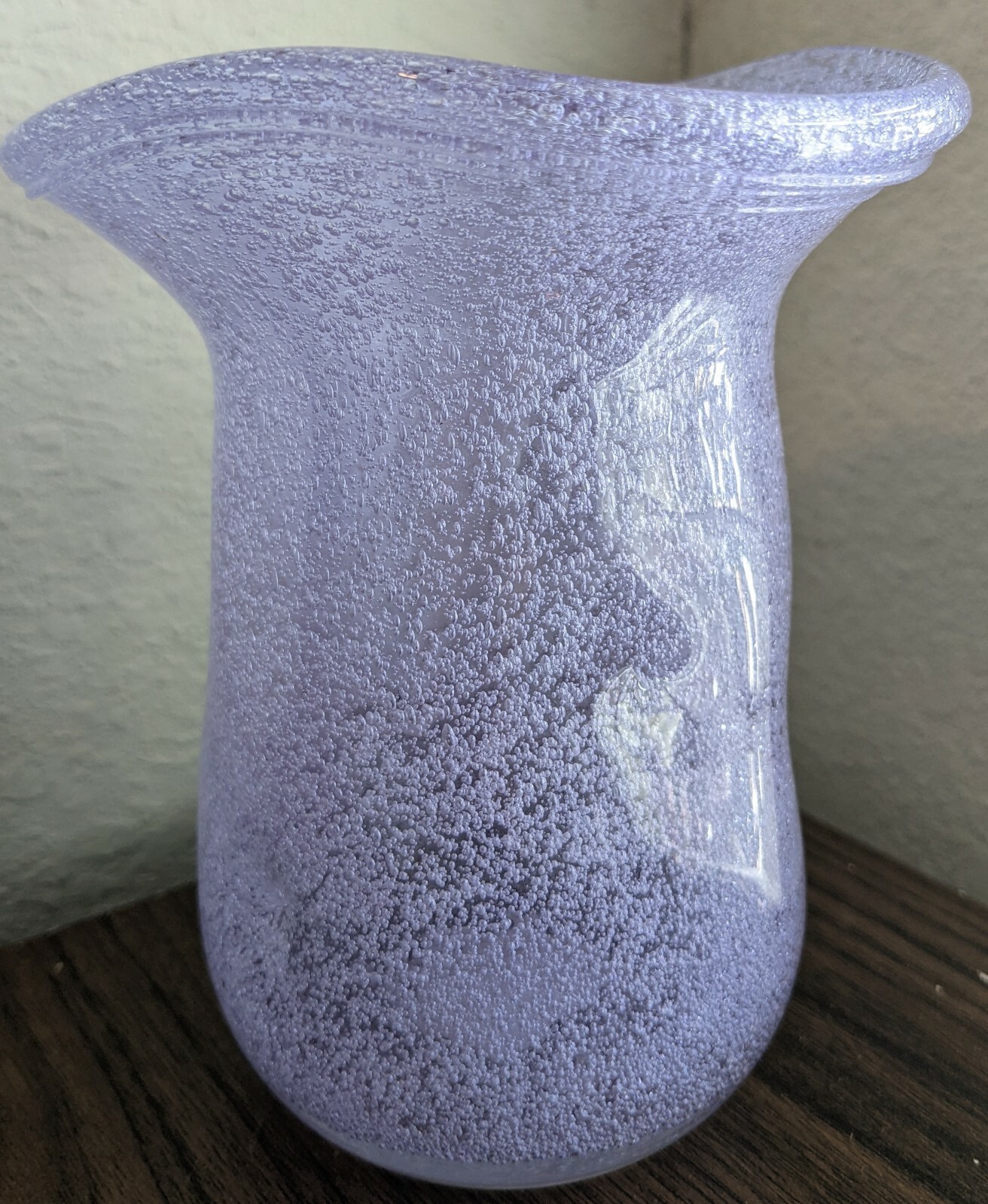 Hand Blown 5.5″” Alexandrite Bubble Glass Vase Pinched Sides Flared Threaded Rim