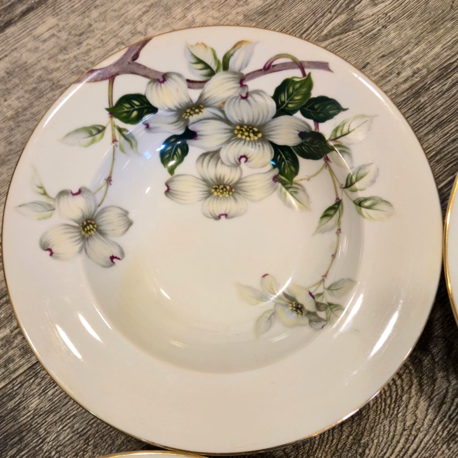 Vintage Dogwood floral Rimmed Soup Bowls Livonia Meito made in Occupied Japan x4
